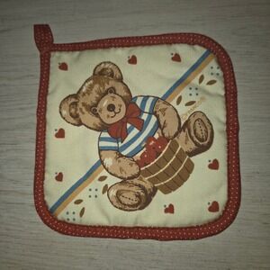 Vintage Franco Teddy Bear Pot Holder Red Polka Dot Quilted Kitchen Hot Pad